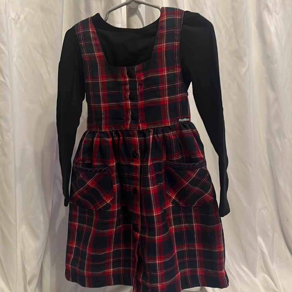 Oshkosh Plaid Dress with Black Long sleeved shirt brand H&M